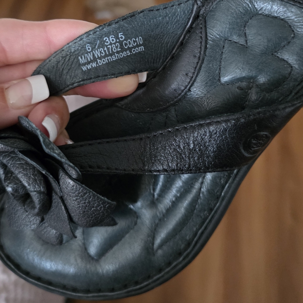 Born 3D flower Thong sandals Black Full Grain Leather 6 Opanka Construction 36.5 - Picture 5 of 6
